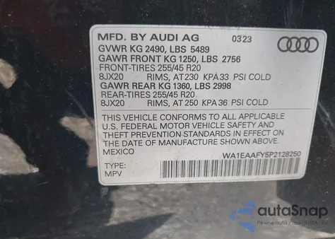 2023 Audi Q5 Premium Plus 45 из США, поврежденный, VIN WA1EAAFY5P2128250